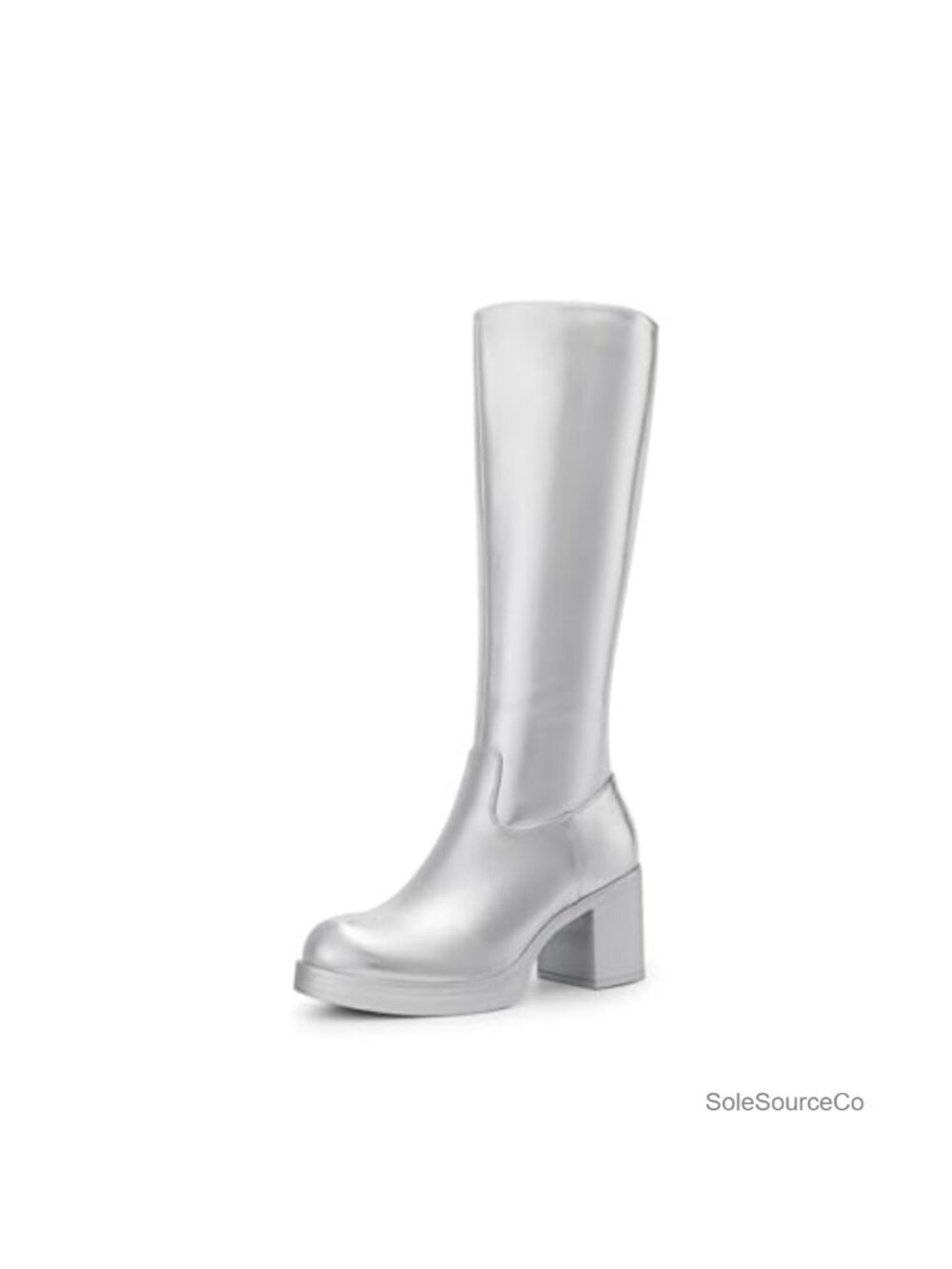 Knee High Platform Boots Round Toe Faux Leather Heeled